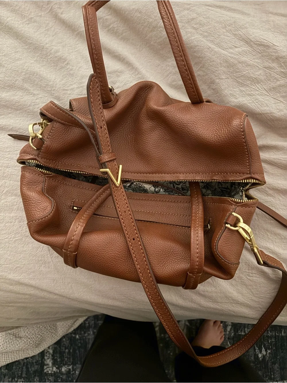 Vera Bradley Brown Pebbled Satchel with Gold Hardware